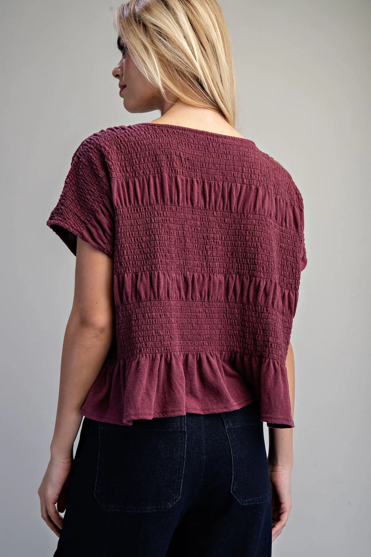 Toffee Smocked Top