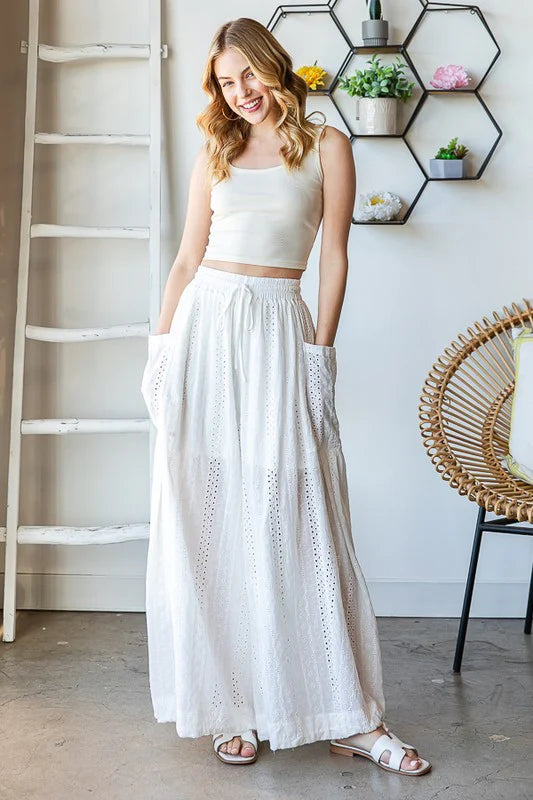 Eyelet Wide Leg Pant