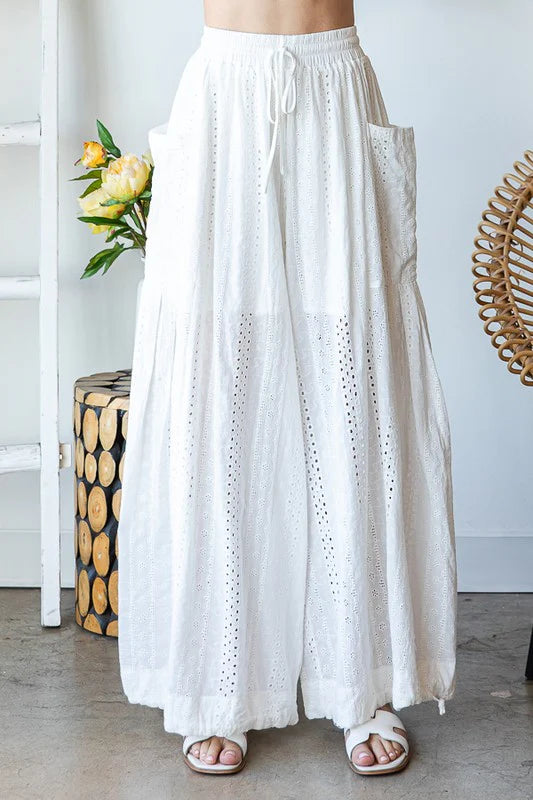 Eyelet Wide Leg Pant