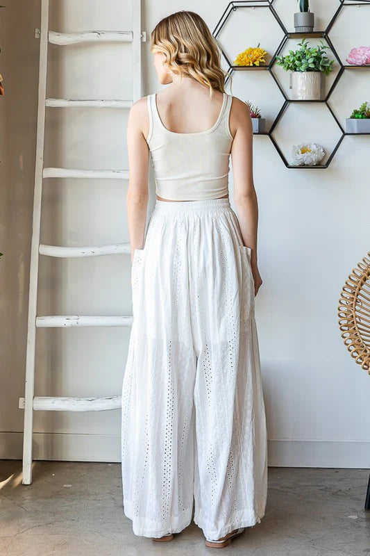 Eyelet Wide Leg Pant